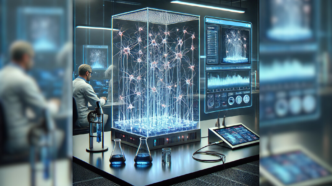 Caption : Un bio-ordinateur révolutionnaire mêlant neurones humains vivants et technologie de pointe, symbole d’une nouvelle ère pour l’intelligence artificielle. 📝 Source : Image générée par intelligence artificielle via ChatGPT / DALL·E, OpenAI