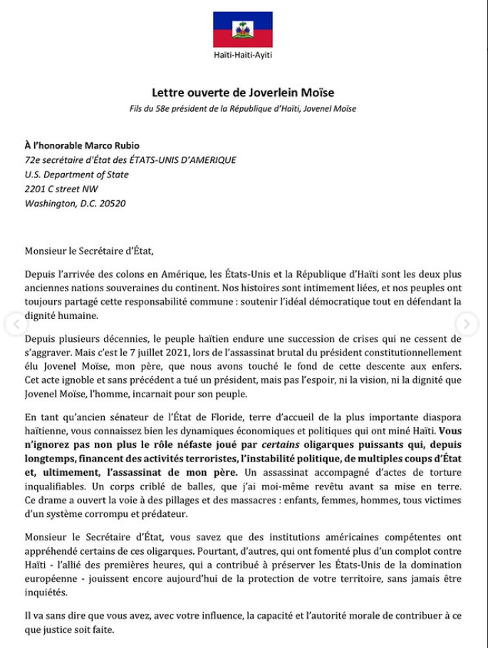 lettre ouverte de Joverlein Moïse adressée à l’honorable Marco Rubio