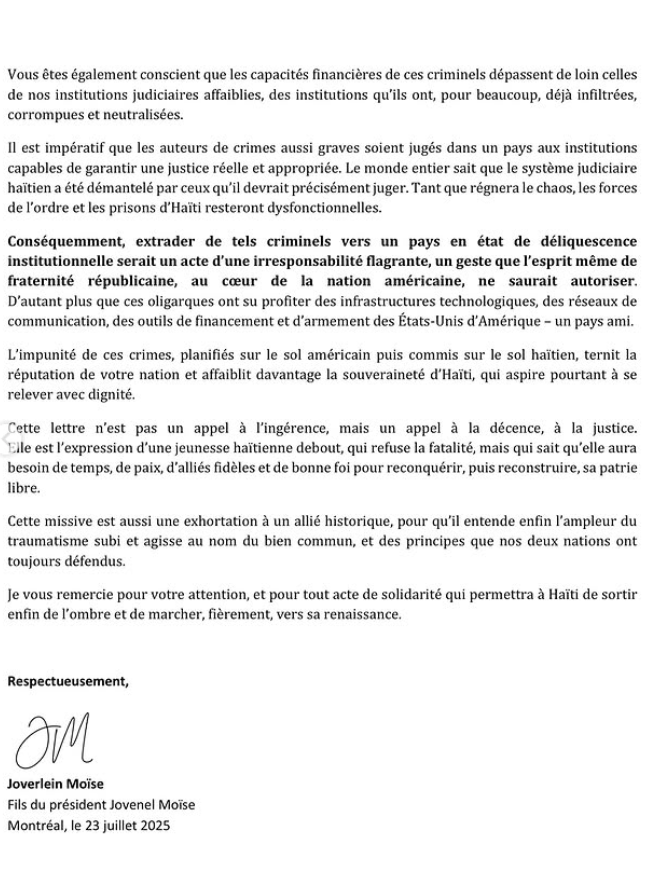 lettre ouverte de Joverlein Moïse adressée à l’honorable Marco Rubio
