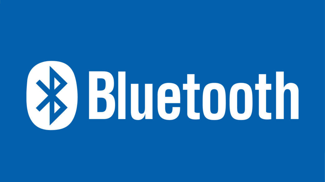 Bluetooth icône logo symbole avec Nom blanc conception vecteur illustration avec bleu Contexte