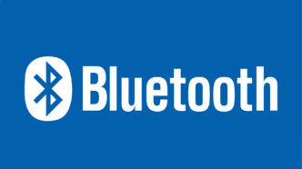 Bluetooth icône logo symbole avec Nom blanc conception vecteur illustration avec bleu Contexte