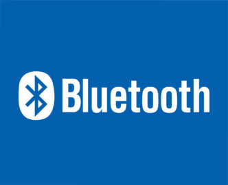 Bluetooth icône logo symbole avec Nom blanc conception vecteur illustration avec bleu Contexte