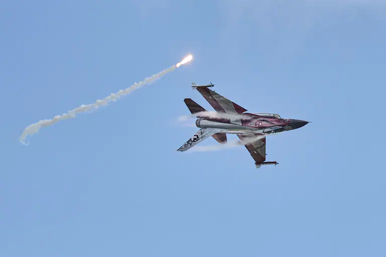 Un F-16, fin août 2025. (Thomas Traasdahl /AFP)