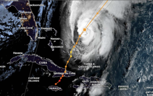 Trajectoire de l’ouragan Melissa capturée à 7 h a.m. (heure locale), le 30 octobre, sur la plateforme Zoom Earth. Crédit photo : Capture d’écran / Zoom Earth
